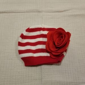 10/$25 Red & White Striped Knit Hat w/ Felt Rose